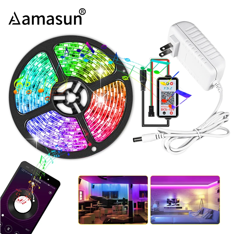 12 В WS2811 5050SMD RGB Светодиодные полосы Bluetooth приложение управляемая умная лента Диодная лента пиксели программируемые индивидуальные адресуемые