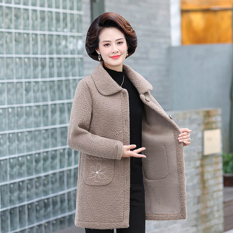 

Granular Velvet Fur One Coat Women 2023Winter Ladies Add Velvet Thick Warm Outerwear Single-Breasted Mother Lamb Wool Jacket 5XL