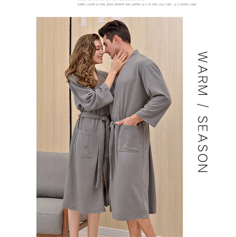 Стиль кимоно унисекс банный халат для женщин и мужчин Вафельная Ткань Большие размеры халаты для пар банные халаты любящая ночная рубашка ночное белье