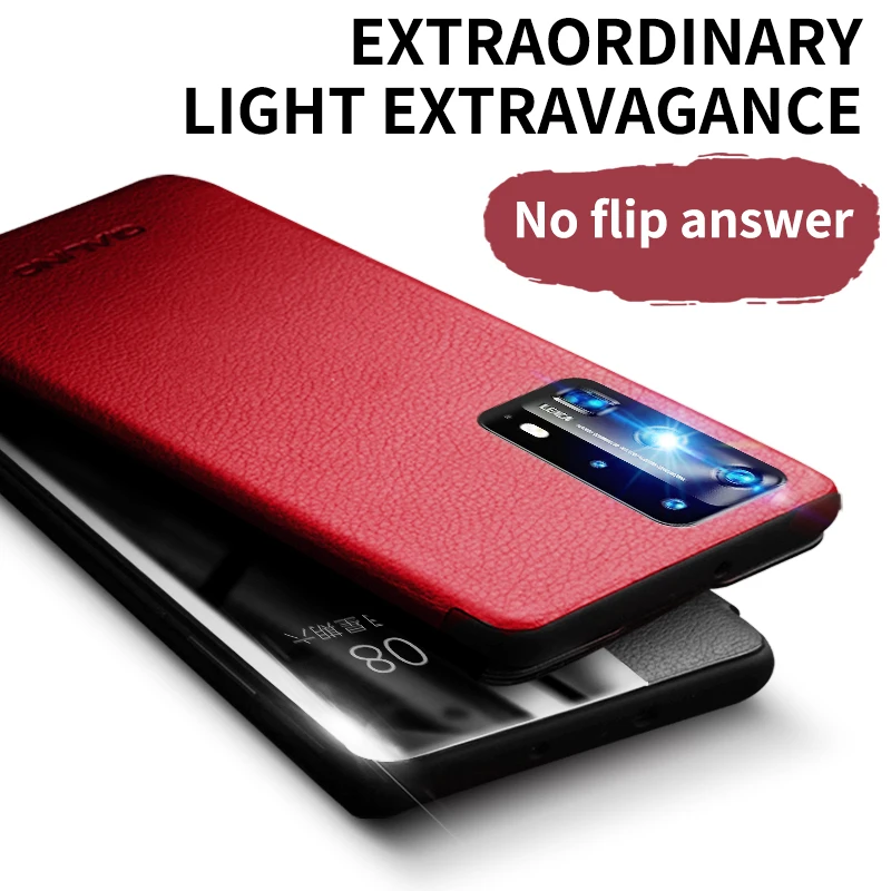QIALINO Luxury Genuine Leather Phone Cover for Huawei P40 Pro+Plus with Smart View Flip Ultra Slim Case for Huawei P40/P30 Pro