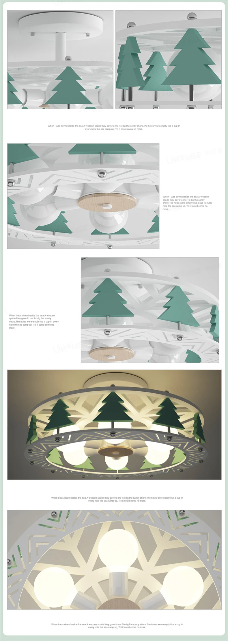 TRAZOS LED Ceiling lights christmas tree For Kids Room Wooden Lustre Boys Grizzlies Bedroom Ceiling lamp Children Hanging Lamp