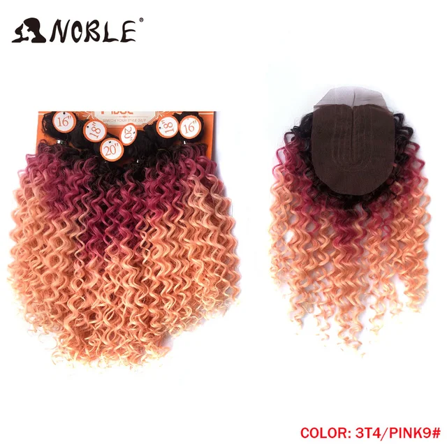 Noble Synthetic Hair Weave 16-20 inch 7Pieces/lot Afro Kinky Curly Hair Bundles With Closure African lace For Women hair Extensi 3T4-PINK9