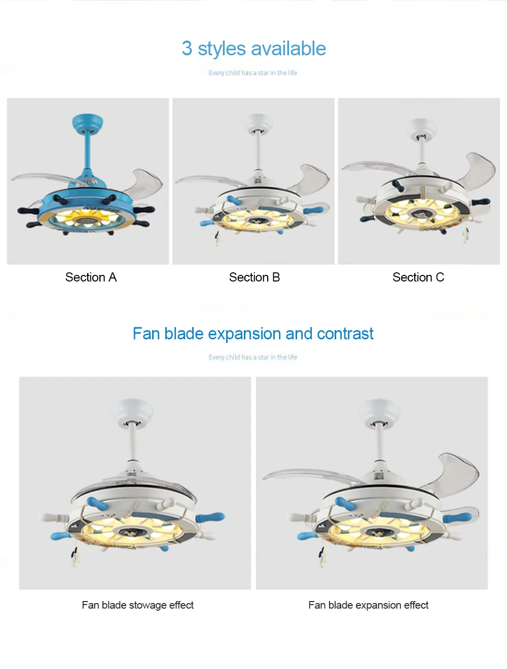 Creative led ceiling fan lamp with remote control light for children baby bedroom living room home decor lighting fixture