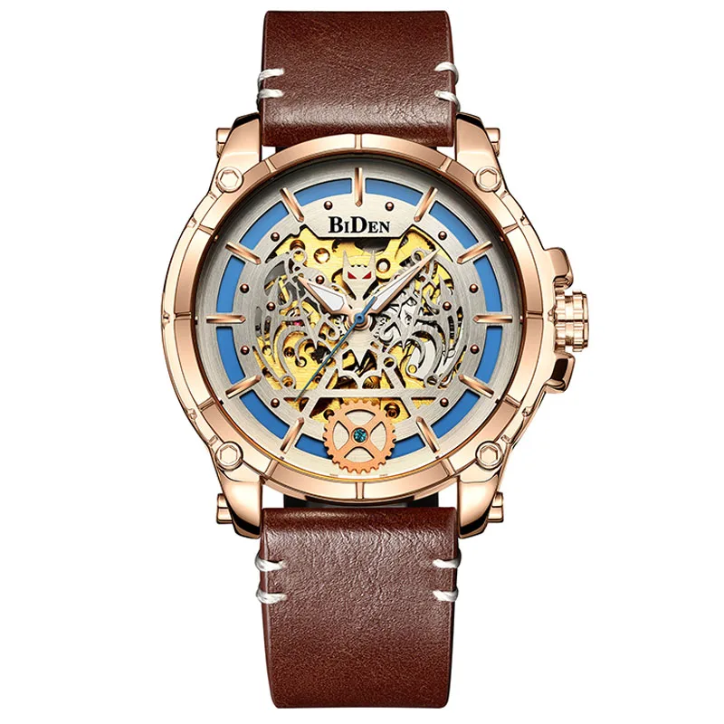 Skeleton Watch Мужские часы BIDEN лучший бренд класса люкс крутые мужские часы Скелет автоматические механические часы мужские водонепроницаемые часы relogio masculino - Цвет: Skeleton Watch