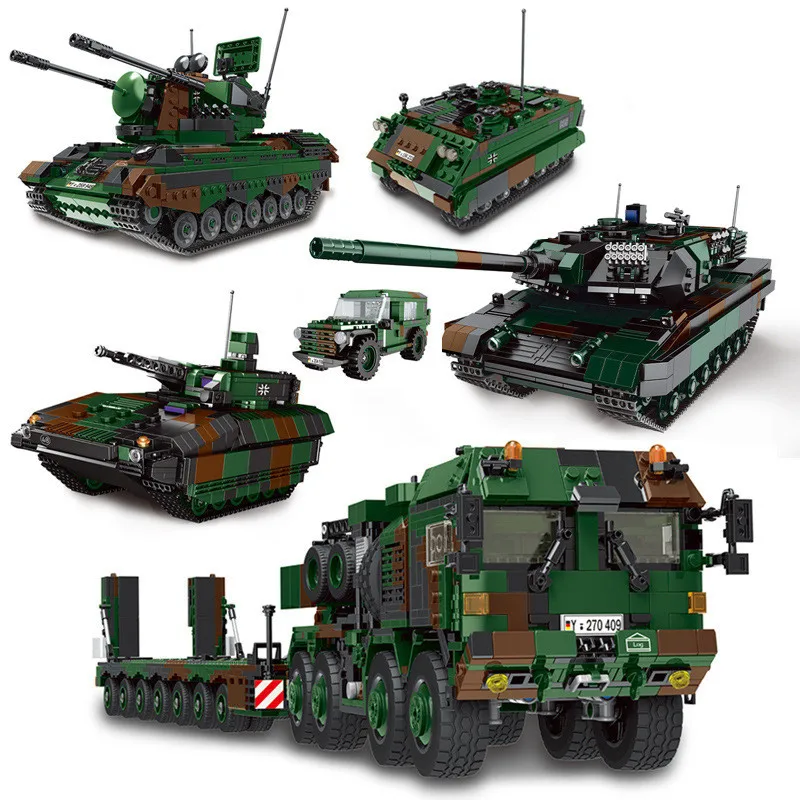 

MOC Military Technic Series Axis Panthet Tank Model Building Blocks Sets Technic Tank Cargo Van Transport Truck Bricks Boys Toys