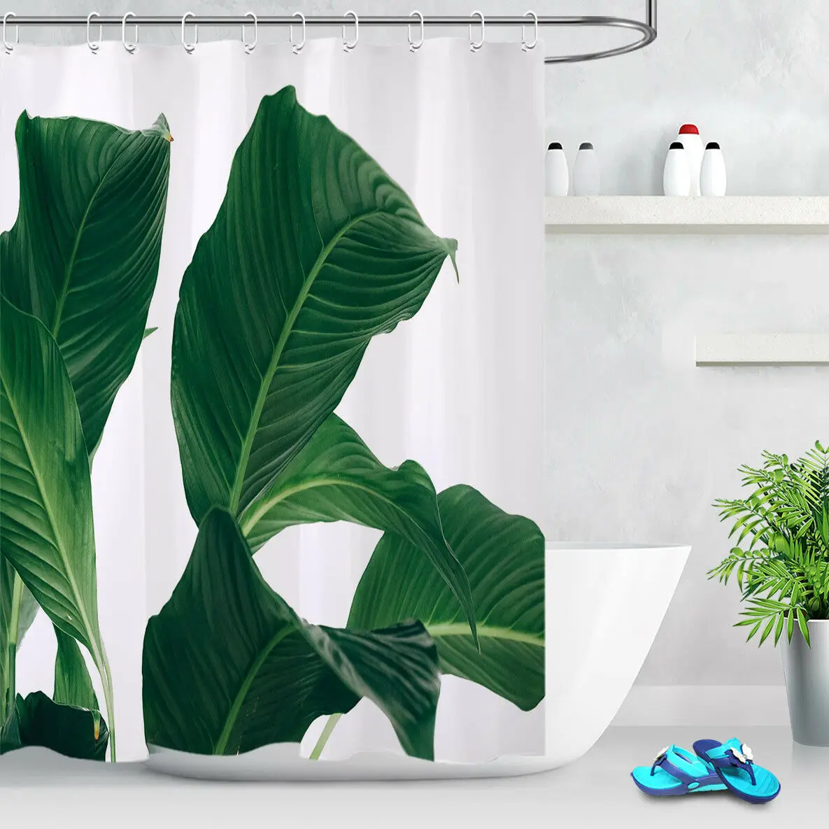 Tropical Green Banana Leaves 72&quot Shower Curtain Liner Polyester Fabric Bathroom | Дом и сад