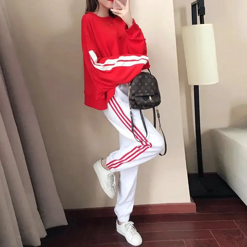 

Sports WOMEN'S Suit Autumn New Style Hong Kong Flavor Harajuku Loose Casual Long-sleeved Sweater Trousers Two-Piece Set Autumn
