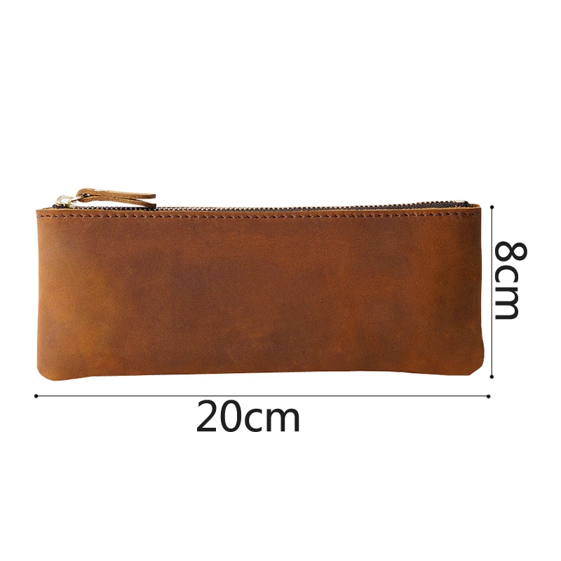 Retro Handmade Leather Zipper Pencil Case 100% Genuine Leather Large Capacity Pen Bag Holder School Stationary for Writing Tool 5