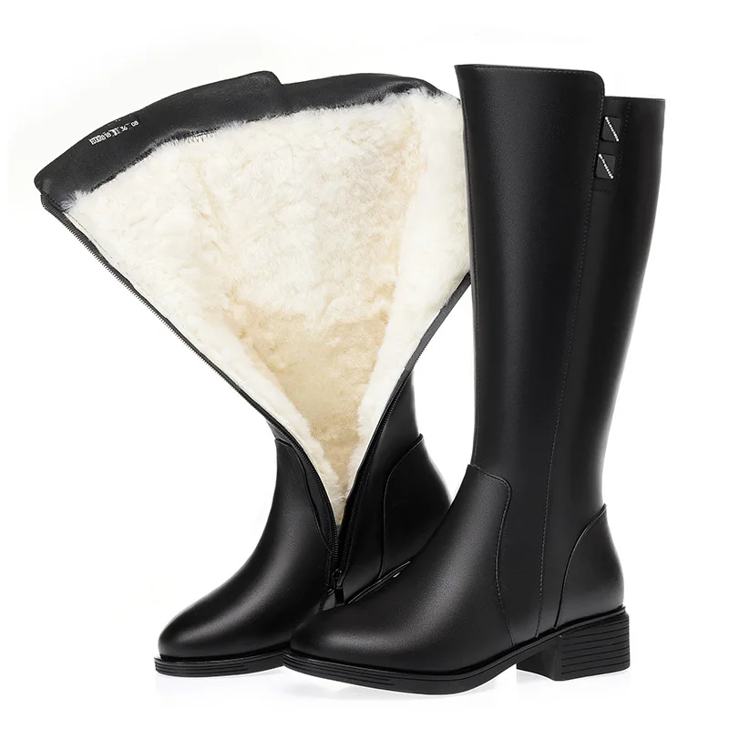 

2024 Fashion Genuine Leather High Boots Winter Snow Boots Plus Size Temperament All-match Handsome Knight Boot Women Shoes Boots