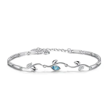 

Fashion Women Bracelet 925 Sterling Silver Rhinestone Leaves Chian Bangle Crystal Zircon Bracelet Wedding Party Jewelry