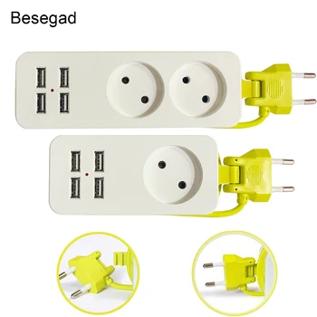 

Besegad EU Plug Power Strip Safety Surge Protector Electrical Socket Power Strip with 1 2 AC Outlet and 4-Port USB Charging Port