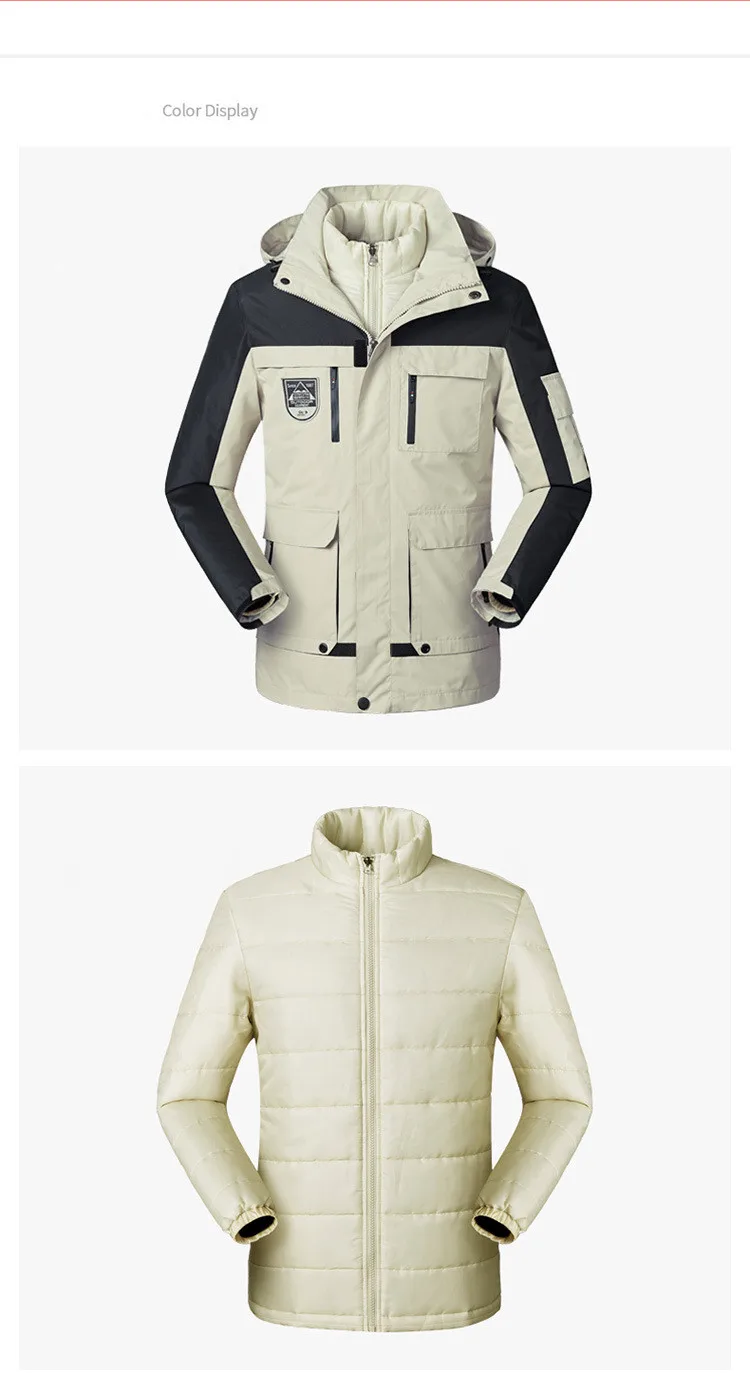Мужская Толстая теплая зимняя куртка-пуховик 3 в 1 новая модная верхняя одежда в стиле пэчворк ветрозащитная Водонепроницаемая Мужская куртка с капюшоном 5XL 6XL