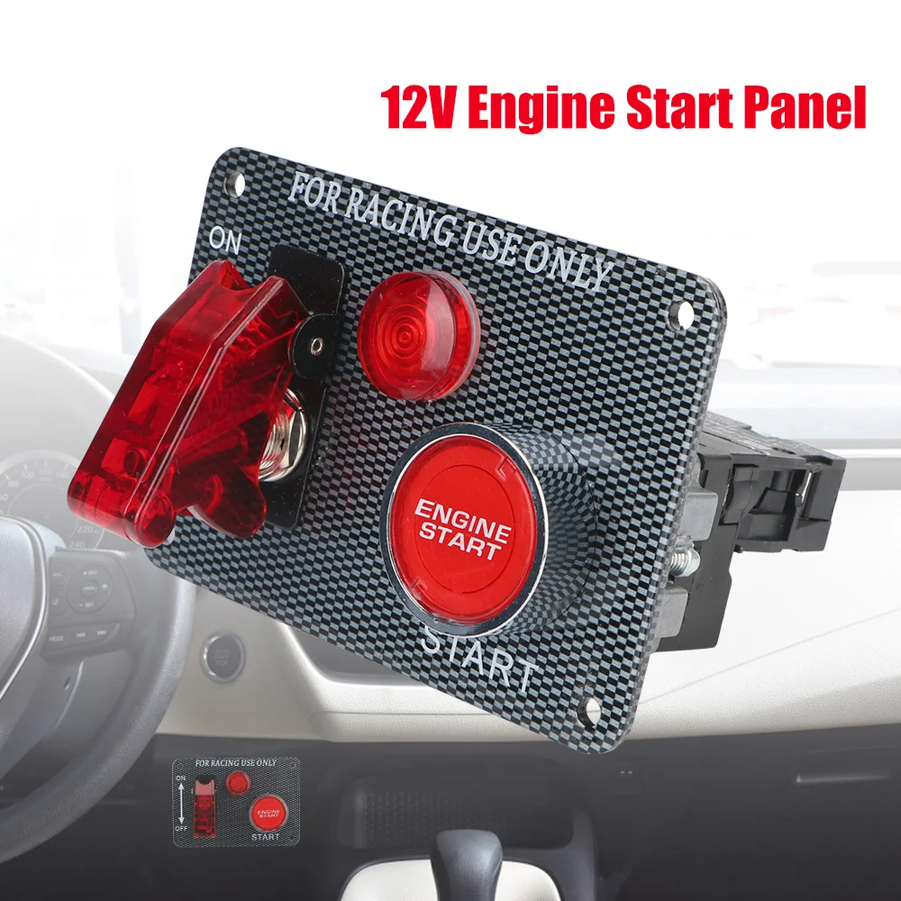 12V Racing Car Starter with Carbon Fiber Ignition and Light Toggle Switch Panel