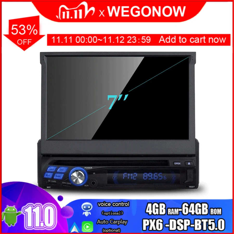 Универсальный автомобильный DVD-плеер DSP 1din 7 дюймов Android 11 0 Восьмиядерный радио GPS