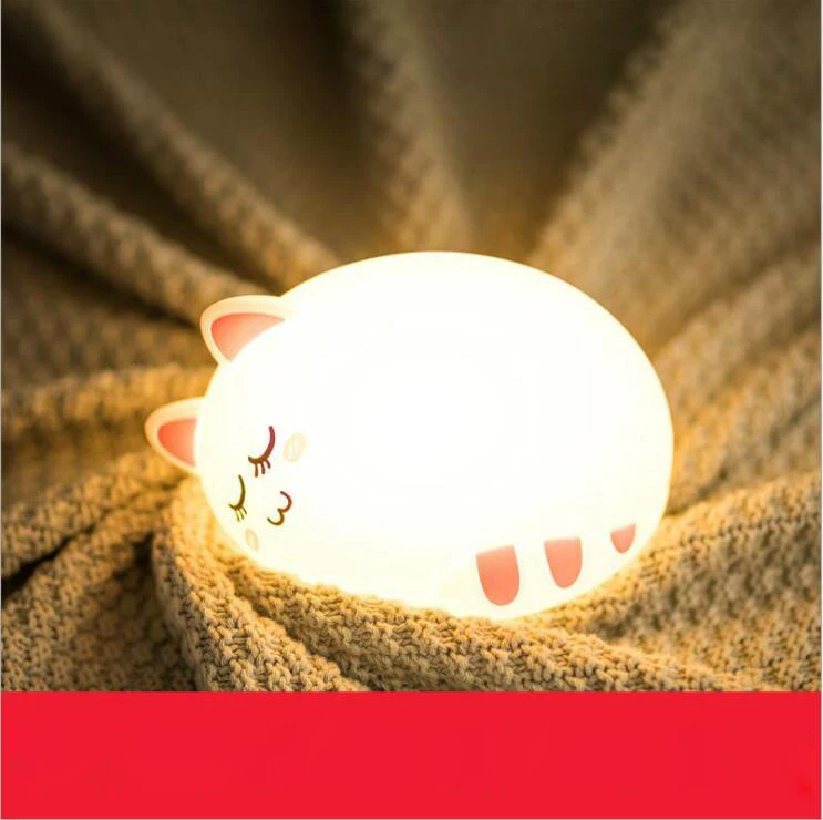 LED Night Light Bedroom Baby Night Lamp Children Birthday Gift Toy Night LightCute Cat Animal Silicone Soft Cartoon Nursery Lamp - Испускаемый цвет: 3