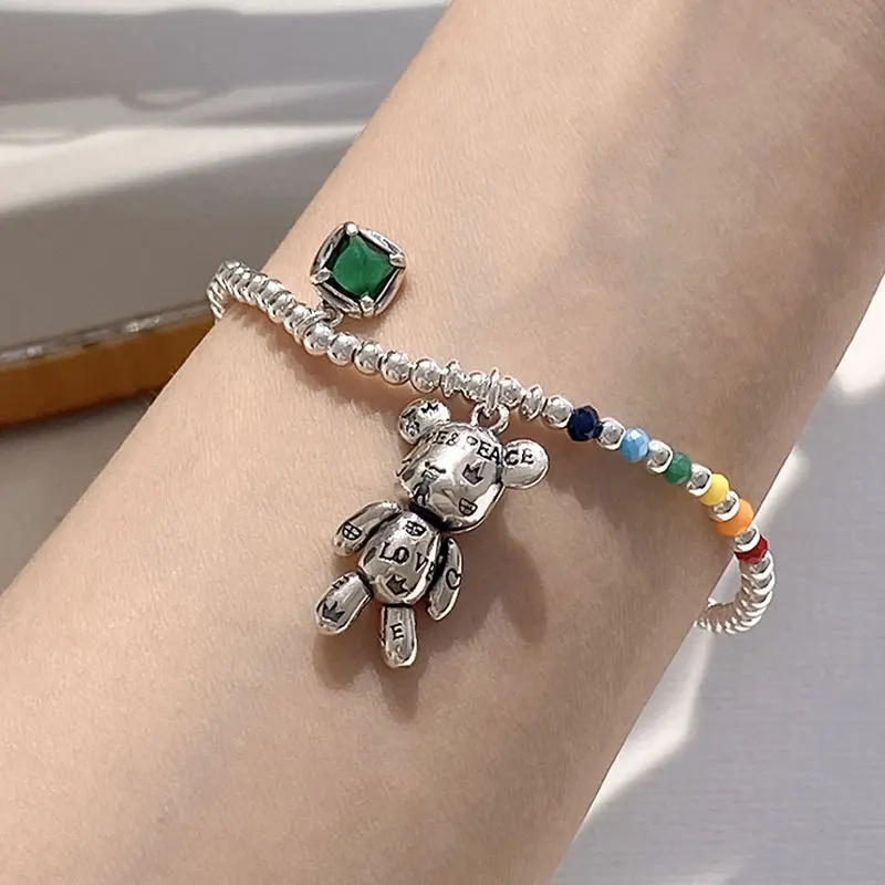Stamp Necklace Bracelet Jewelry Trend Simple String of Beads Design Bear Zircon Pendant Party Jewelry