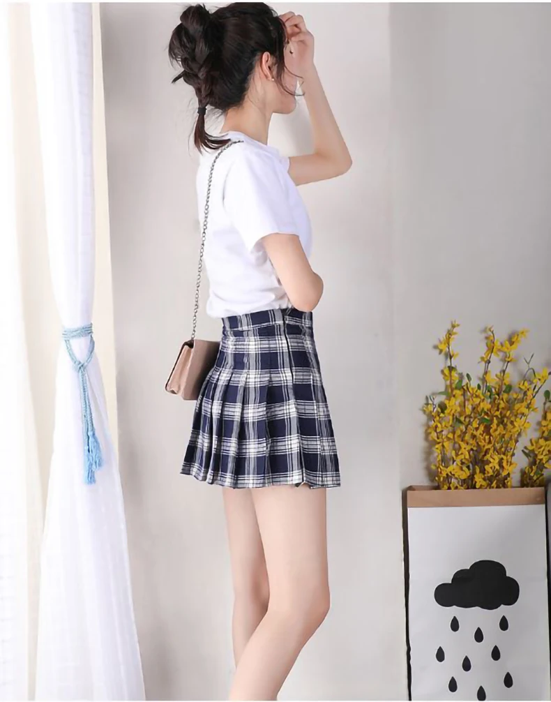 Summer Y2k Plaid Pleated Women Skirt Black High Waist Short Safety Lining Korean Fashion School Uniform A-Line Girl Mini Skirts brown skirt