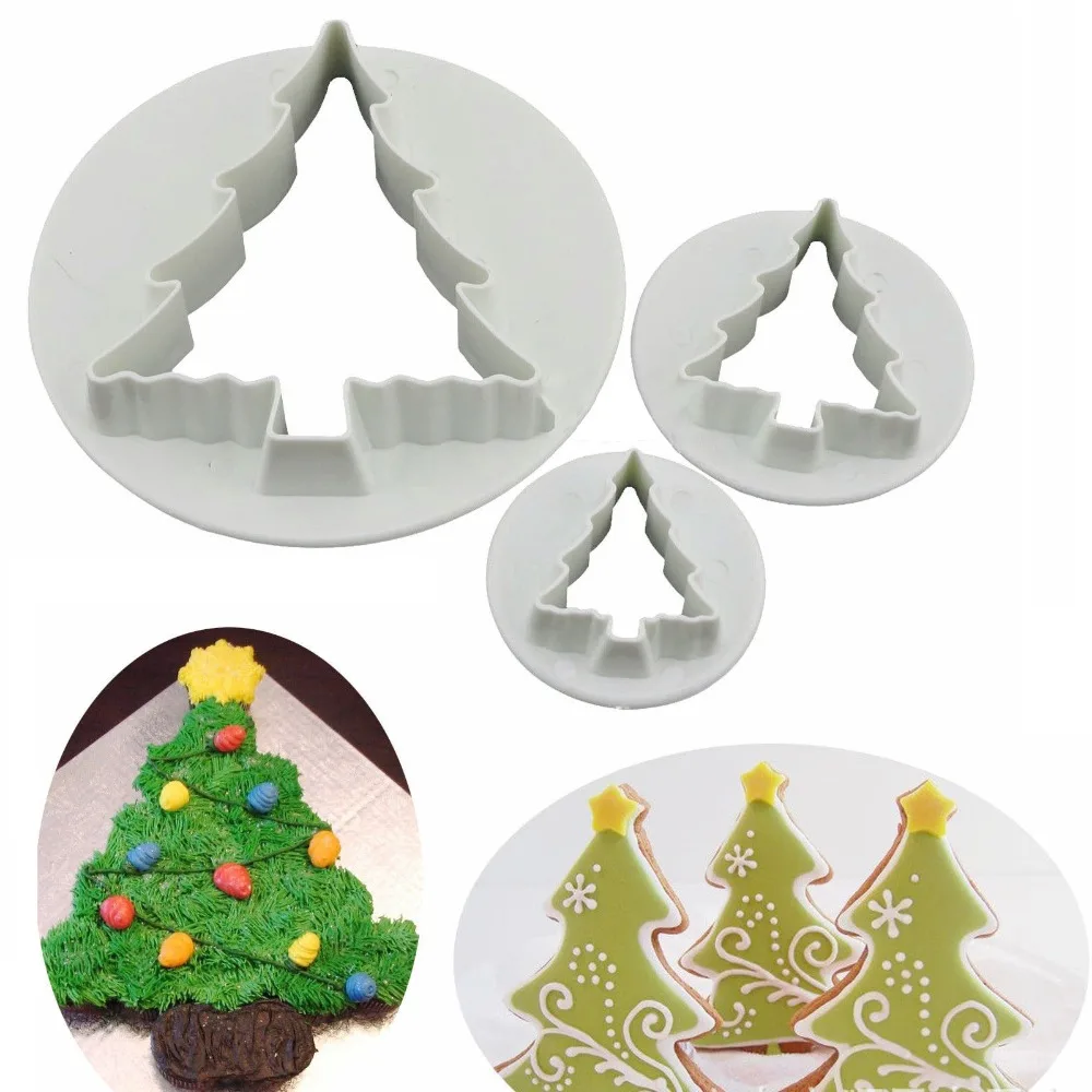3PcsSet Plastic Christmas Tree Cookie Cutter Pressing Pastry Mold Tools 3D Cake Biscuit Baking Mould Fondant Decorating Tools 1