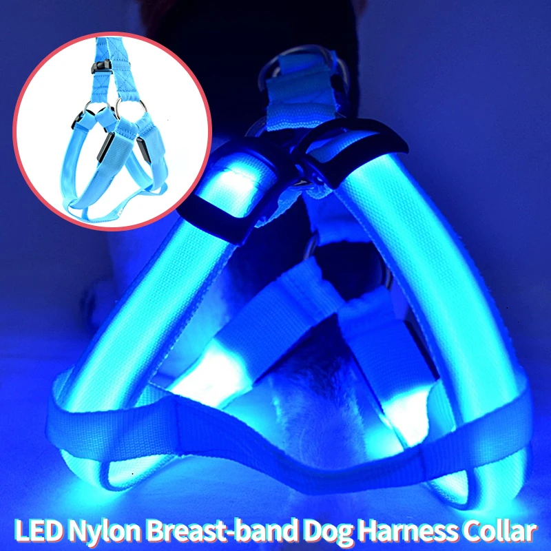 

Nylon Breast-band Dog Harness LED Collar Night Safety Flashing Glow Products For Dog Harness Luminous Pet Supplies Christmas