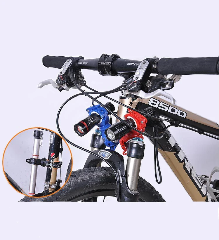 Вращающийся велосипедный светильник, Универсальный MTB дорожный велосипедный светильник с зажимом, двойной светодиодный держатель, крепление передней фары, 4 цвета