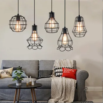 

Nordic Modern Cage chandelier Iron Minimalist Retro Loft Pyramid Pendant Lamp E27 Indoor Metal Hanging Lamp Without Blub