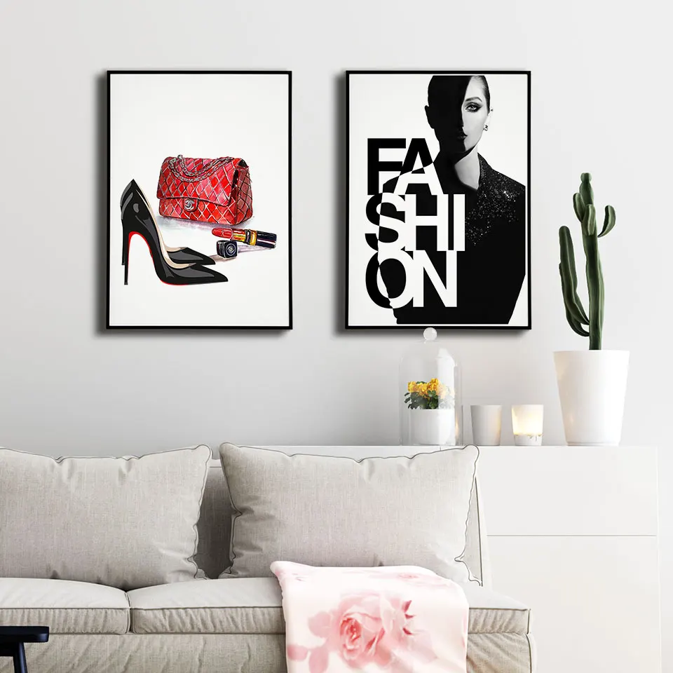 Póster de accesorios de para mujer, pintura en lienzo, impresión artística pared, imagen moderna para decoración del hogar y sala de estar, blanco y negro - AliExpress Hogar y jardín