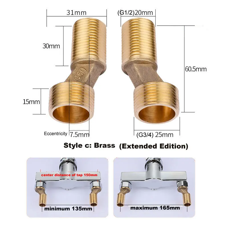 2Pcs/Set Shower Faucet Adjustable Adapter Solid Brass Wall Mounted Width Adjustable Angle S-unions