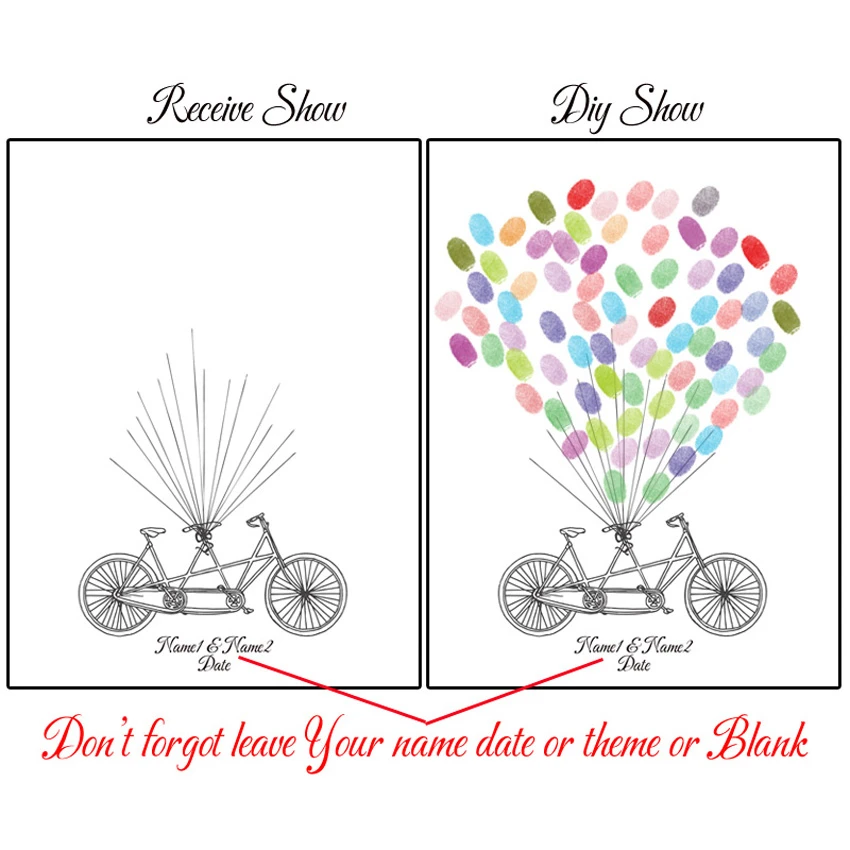 

Qianxiaozhen Personalized Custom Bicycle Fingerprint Wedding Guest Book Wedding Decoration Mariage Gastenboek Decoracion