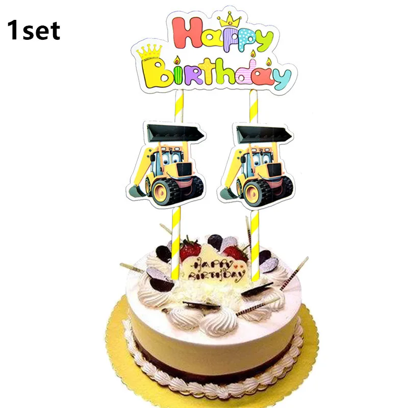 Engineering Construction Vehicle Decoration Traffic Sign Star Cake Topper for Birthday Party Baby Shower Baking Supplies Gifts | Дом и сад