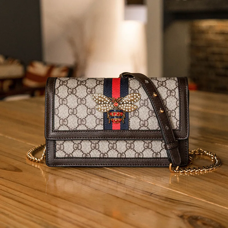 

2019 WOMEN'S Bag New Style Chain Square Sling Bag PVC Retro Shoulder Bag Oblique Bag Guangzhou