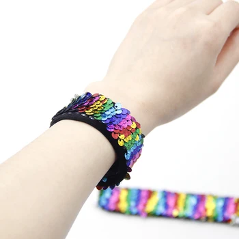 

David accessories 10pcs/lot 30*120mm Mermaid Bracelets Two-Color Sequin Reversible Glitter Slap Bracelets DIY Wristband,10Yc8394