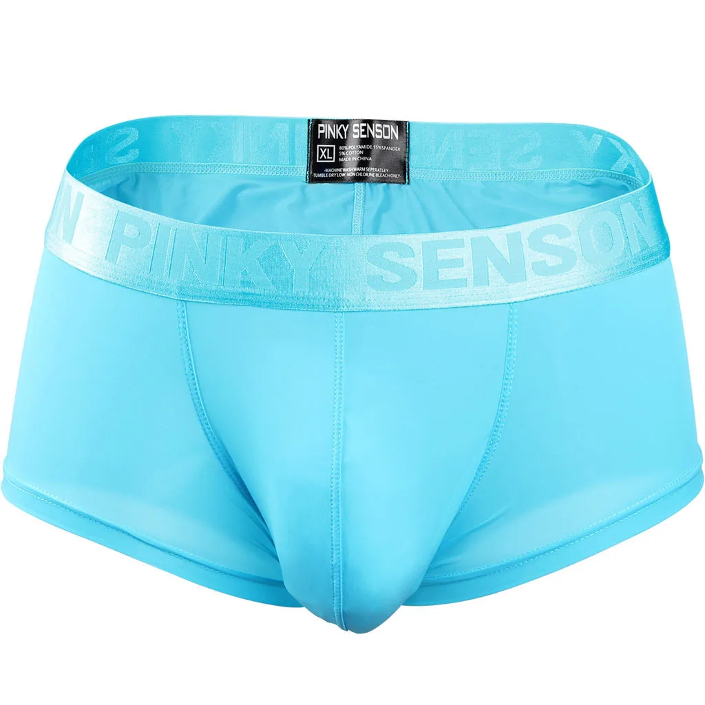 Light Blue Мужское модное сексуальное однотонное нижнее белье боксеры шорты мешочек ультра-тонкие трусы - Цвет: Light Blue