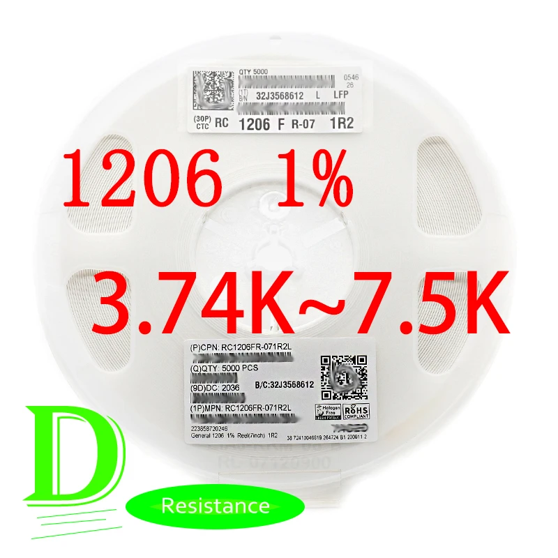 100PCS SMD Резистор серии RC 1206 1% RC1206FR-07 3 74 K-7 5 K Все резисторы 9 4 7 1 6 2 8 | Электроника