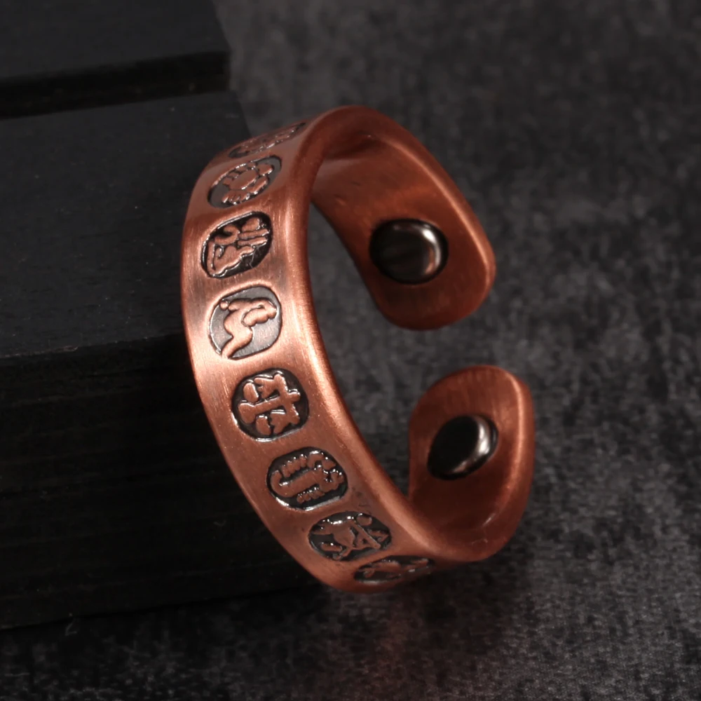 Vinterly Adjustable Pure Copper Rings Men Women Vintage 12 Constellations Health Magnetic Arthritis Open Cuff Jewelry Resizable finger ring stainless steel ring ring set adjustable rings opening ring