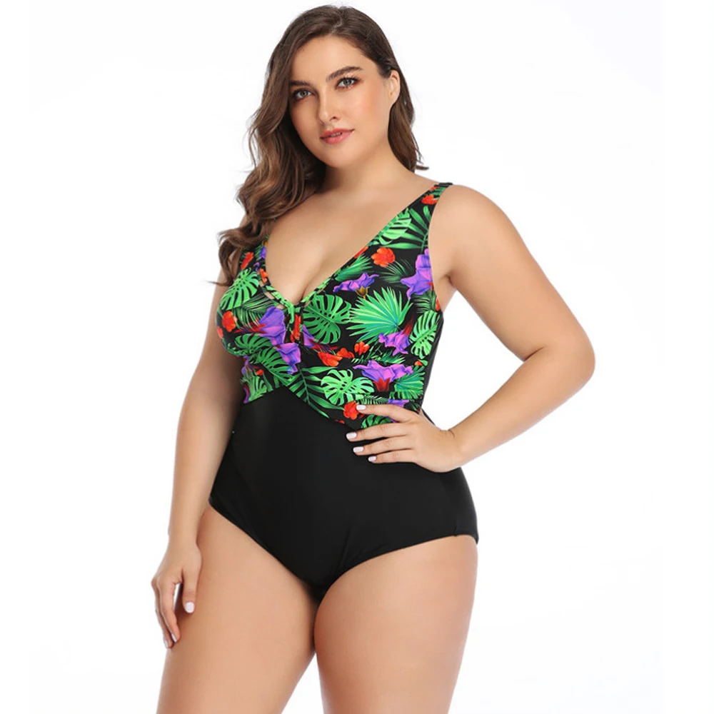 2020 размера плюс женский купальник сдельный бикини красный принт из кусков