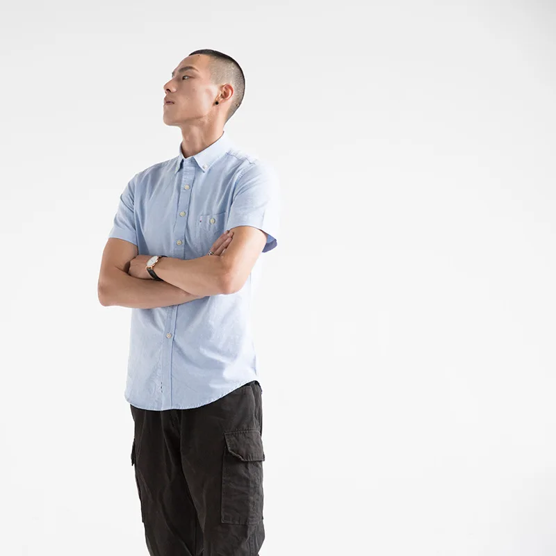 Мужская рубашка с короткими рукавами белая Повседневная приталенная из 100%