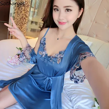 

Gown Sets Women Summer New 2019 Loose Leisure Trendy Elegant Home Womens Clothing High Quality Breathable Simple Daily Chic Soft