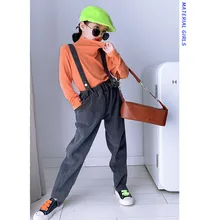 Штаны для девочек; коллекция года; сезон осень; Новинка; детские джинсы в стиле ретро с ремешком; штаны прямые брюки; импортные детские брюки