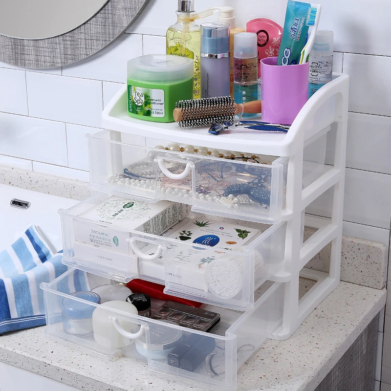 

Plastic Makeup Organizer Cosmetic Drawer Makeup Storage Box Container Kitchen Bathroom Desktop Holder Sundry Storage Case