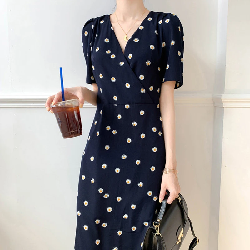 

Chic retro Women Summer Dress 2020 Casual Floral Print Dress Bandage Elegant Dresses Vestido short sleeve dress female