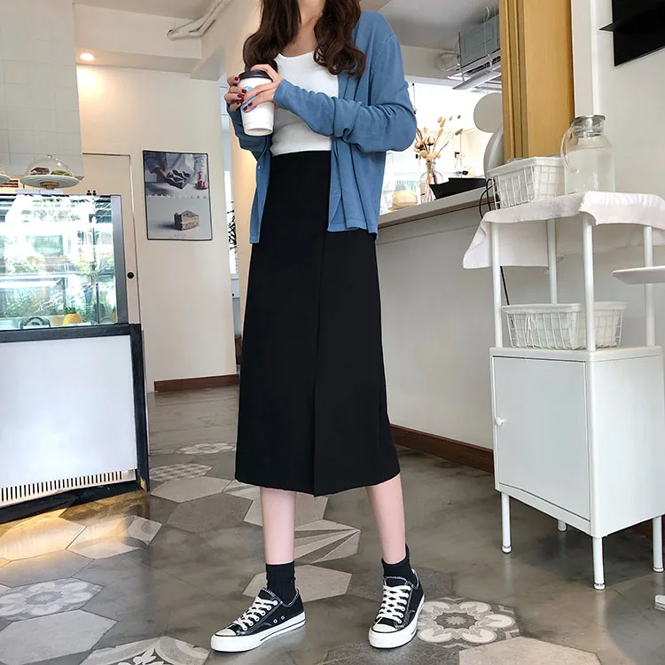 Летние длинные юбки Женская высокая талия Офисная Женская юбка harajuku уличная одежда большого размера белая серая юбка faldas jupe femme