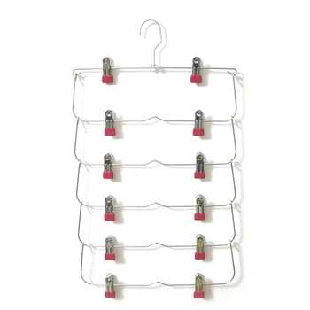 

6 Layers Space Saving Pants Skirts Organizer Non-Slip Foldable Steel Closet Wardroble Hanger with Clips Home Multifunction Rack