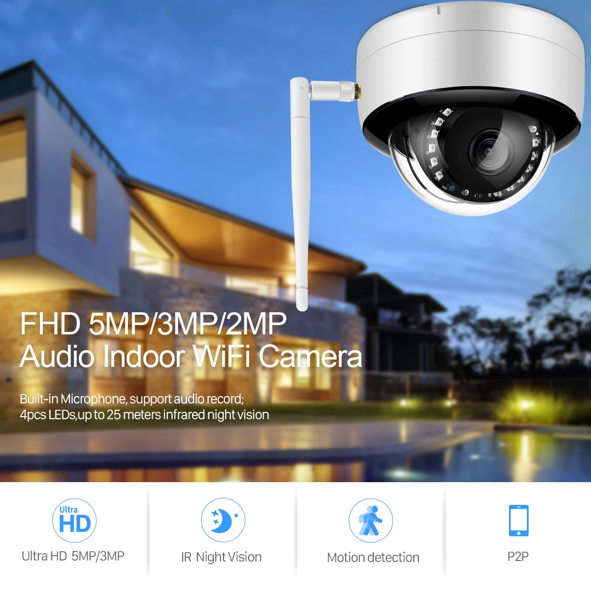 BESDER 5MP IP Camera Email Alert Infrared Night Wireless Camera Audio Record HD 3MP Dome Security CCTV Camera Wifi SD Card Slot