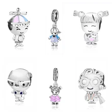 925 пробы серебряные амулеты Розовое Сердце Медведь Бусины Подходят Пандора браслет DIY милые девушки и мальчик Шарм женские ювелирные изделия
