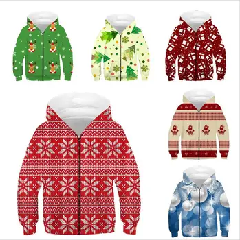 

Children 3D Print Christmas Deer Zipper Hoodies Kids Santa Claus Sweatshirt Boy Girl Long Sleeve Top Baby Teens O Neck Coat B170