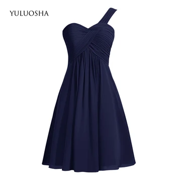 

YULUOSHA New Sexy Bridesmaid Dresses One-Shoulder V-Neck Sleeveless Knee-Length Wedding Party Formal Gowns Vestidos De Festa