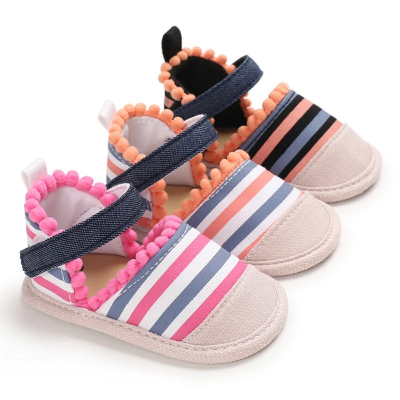 

2020 New Arrival Baby Kids Sandal Girl Colorful Striped Crib Shoes Summer Infant Breathable Anti-Slip kid Cotton Shoes