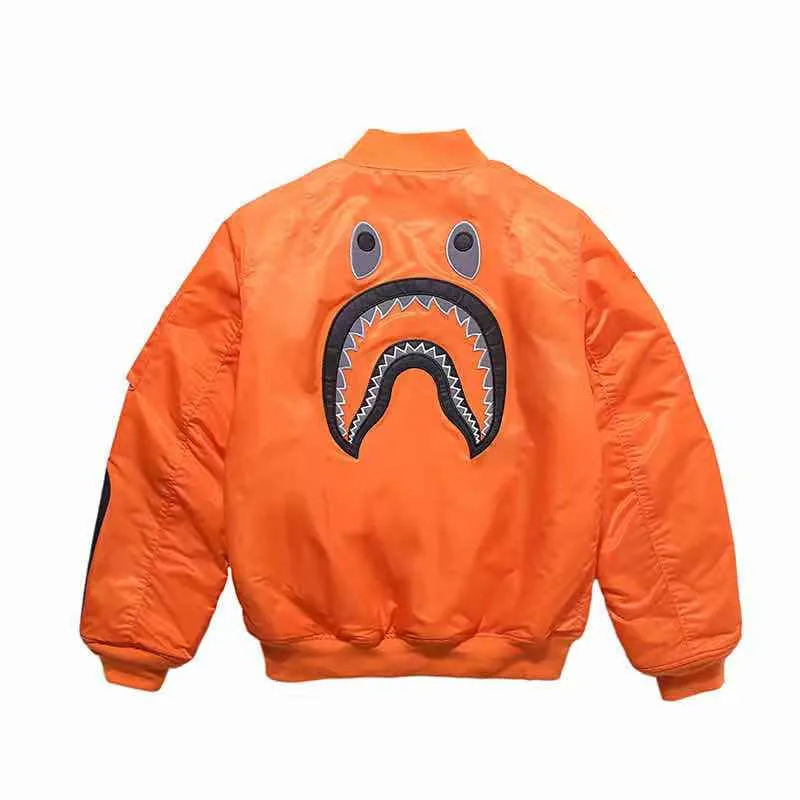 

2020 new OW tide brand shark head men and women the same camouflage stitching cotton jacket cotton jacket 20SS