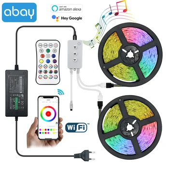 

RGB LED Strip Lights Smart WIFI Voice Remote Control Waterproof Flexible led tape 5050 5m 10m 12v Diode Tape with Alexa Google