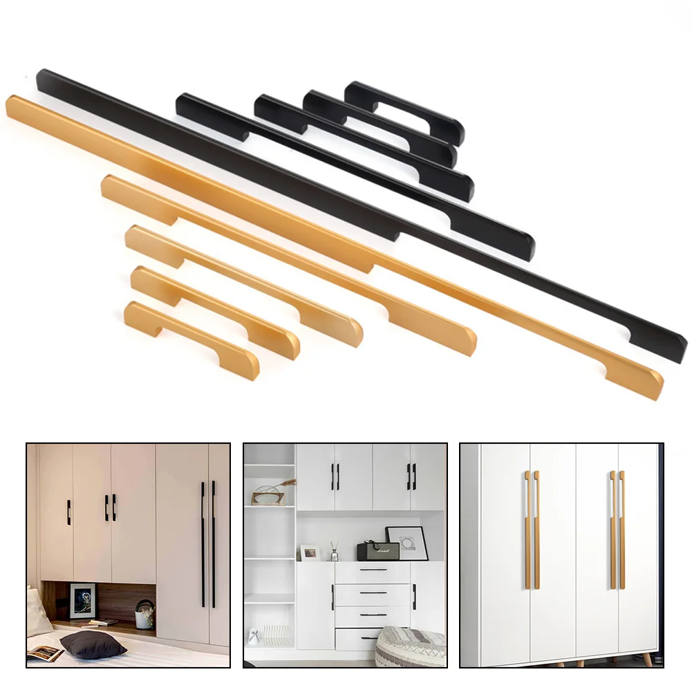 

6Pcs Door Pulls Drawer Knobs Modern Cupboard Furniture Handles Hardware Aluminum Alloy Gold Black Cabinet Kitchen Furniture